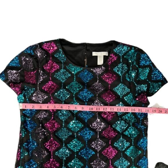 London Times Short Sleeve A-Line Dress in Black/Multi-Color Sequins, Sz 8P. NWT! - Picture 15 of 16